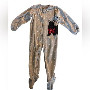 Carter’s One Piece Footed Fleece Scotty Pajama Gray & White Polka Dot Size 3T